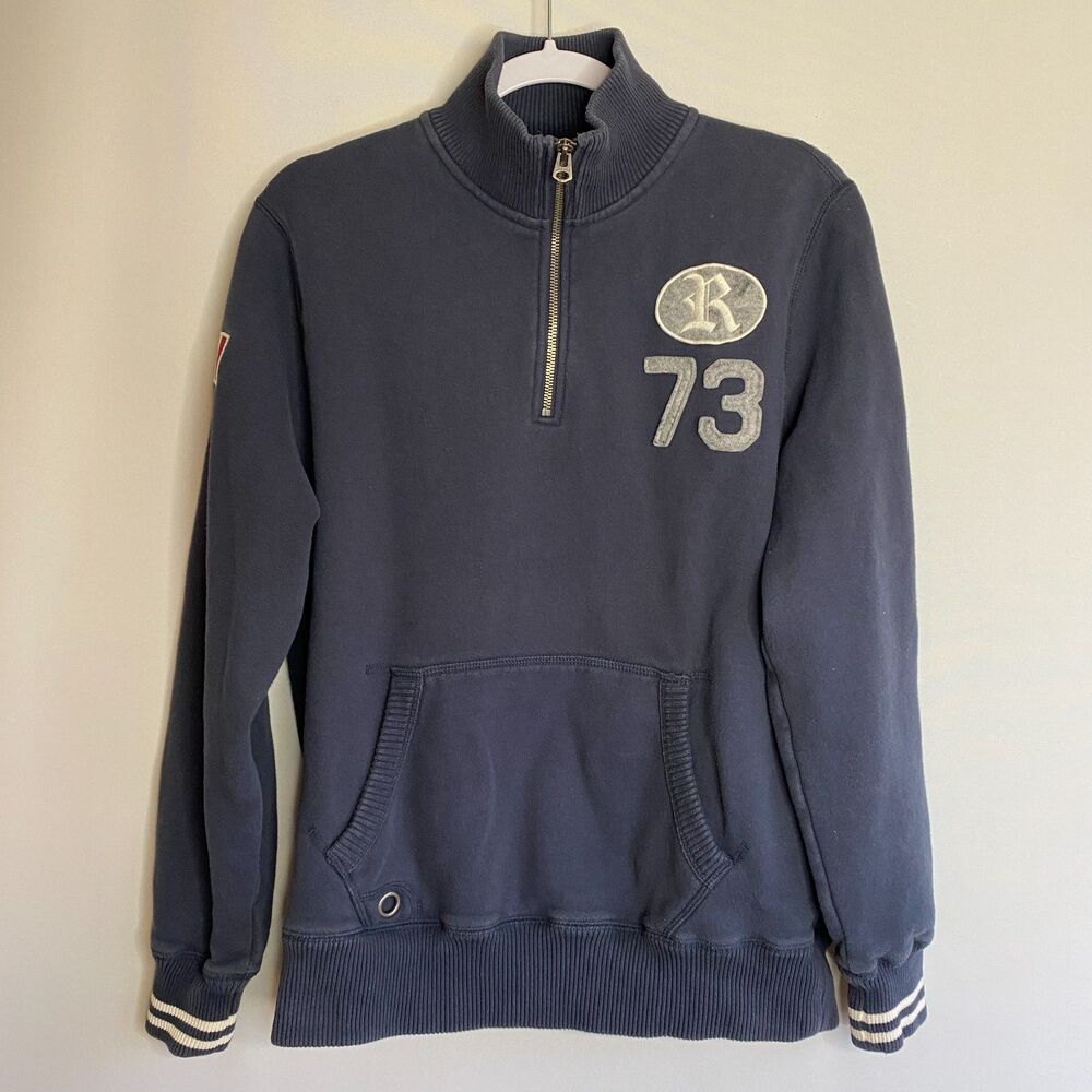 VTG Roots 73 Henley Pullover Thick Sweatshirt Blue Mens M